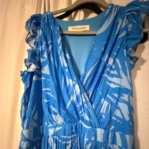 Taylor Vibrant Blue Patterned Dress